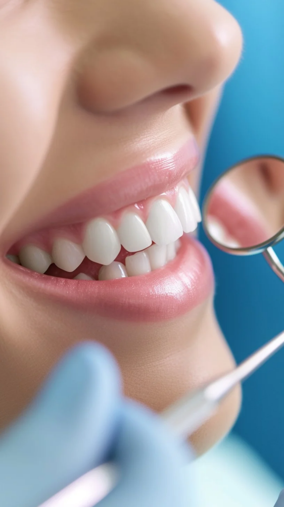 Close Up Of Smiling Woman Getting Teeth Examined